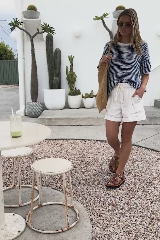 CERES LIFE NINA BOXY KNIT TEE - SUMMER BLUE STRIPE