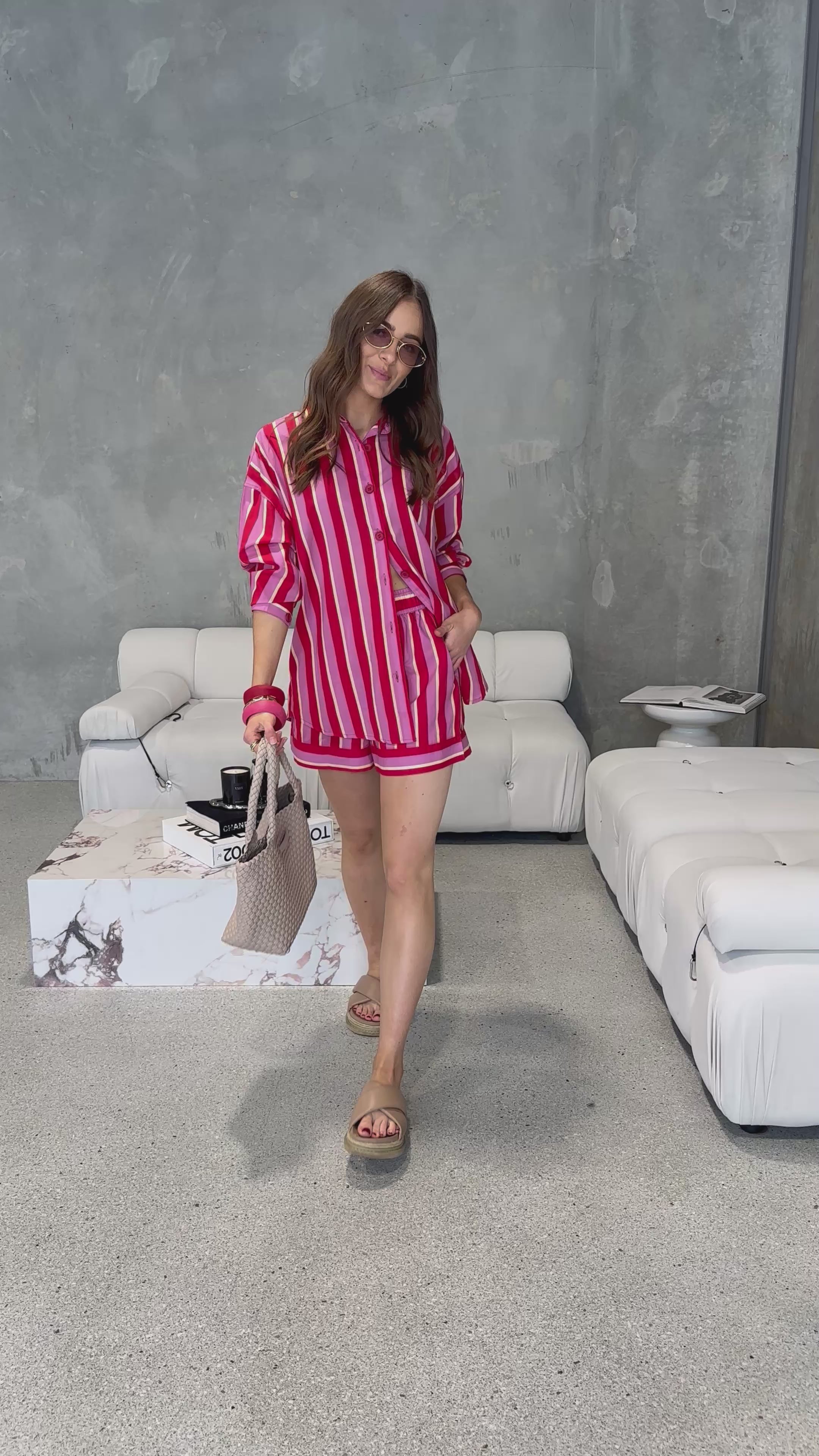 RENATA 100% COTTON SHORTS - RED/PINK STRIPE SHORTS