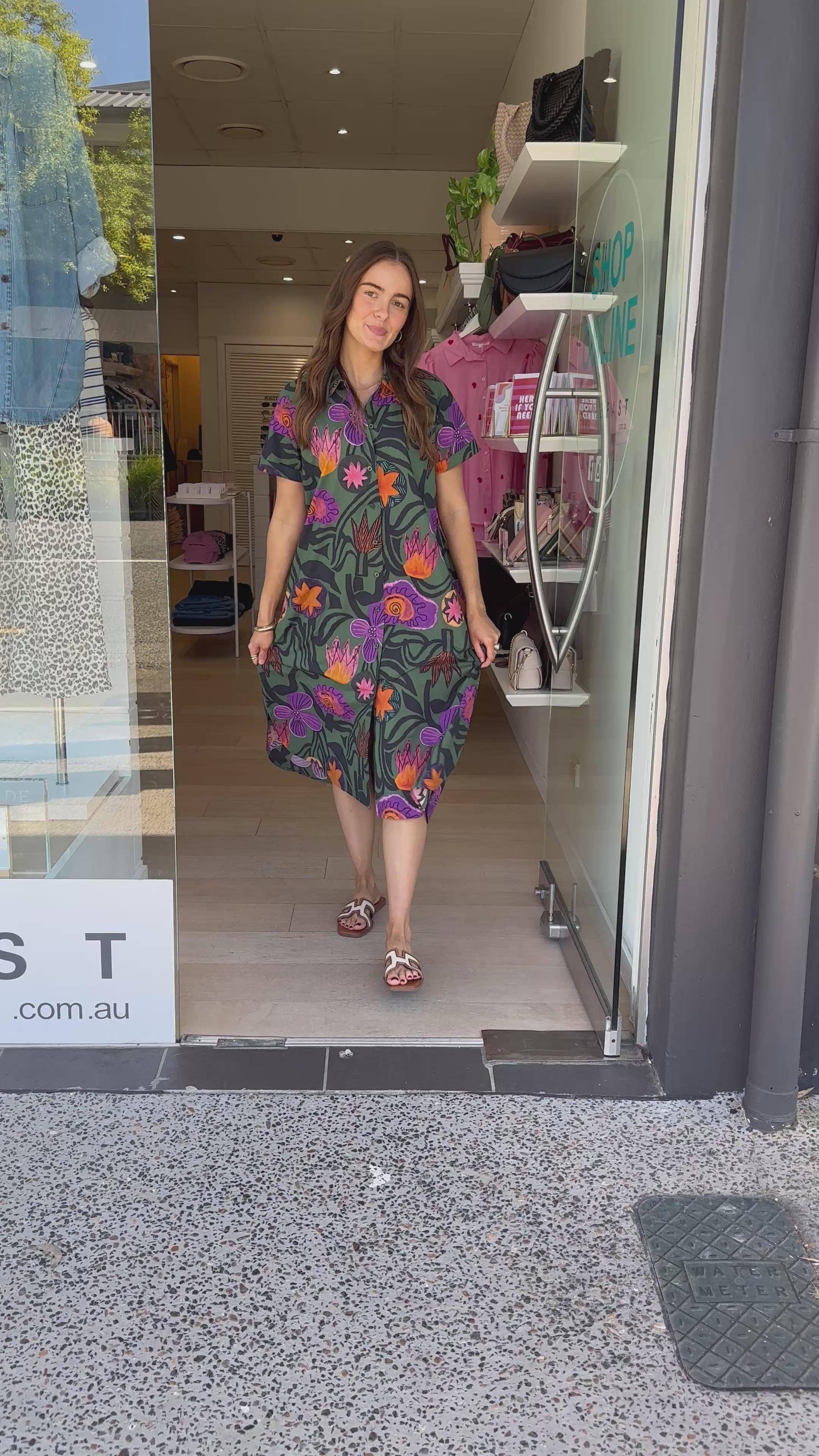 ITAMI MACHALA COTTON BUTTON DRESS - KHAKI PRINT