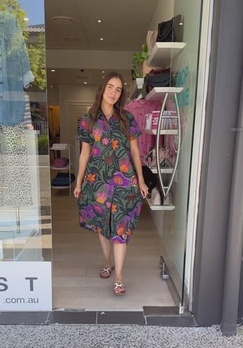 ITAMI MACHALA COTTON BUTTON DRESS - KHAKI PRINT