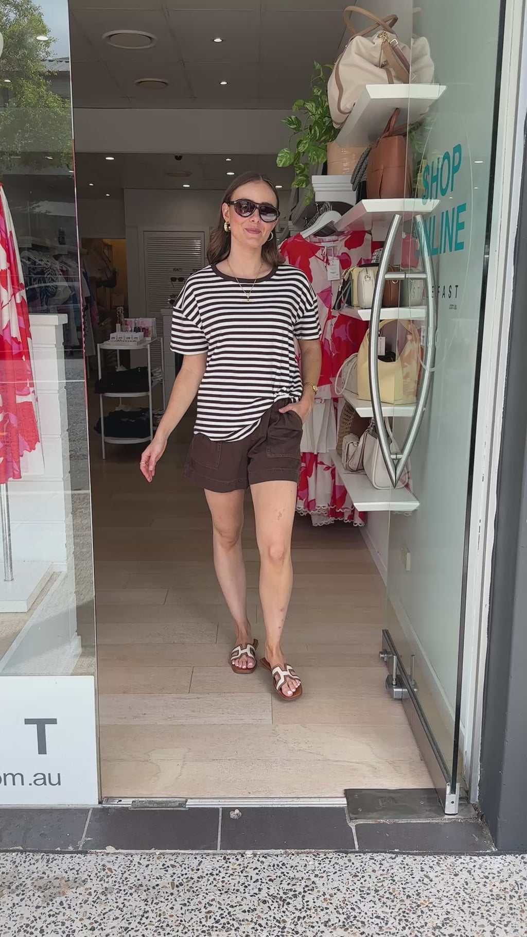 JESSIE EASY TUCK TEE - CHOCOLATE STRIPE