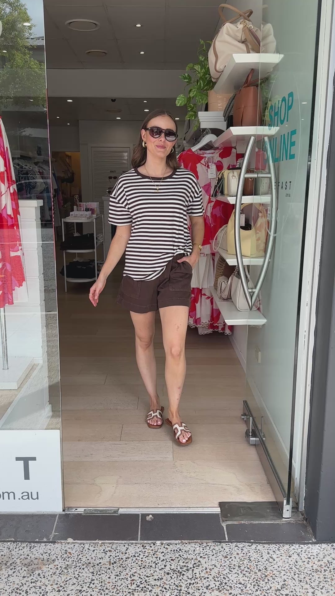 JESSIE EASY TUCK TEE - CHOCOLATE STRIPE