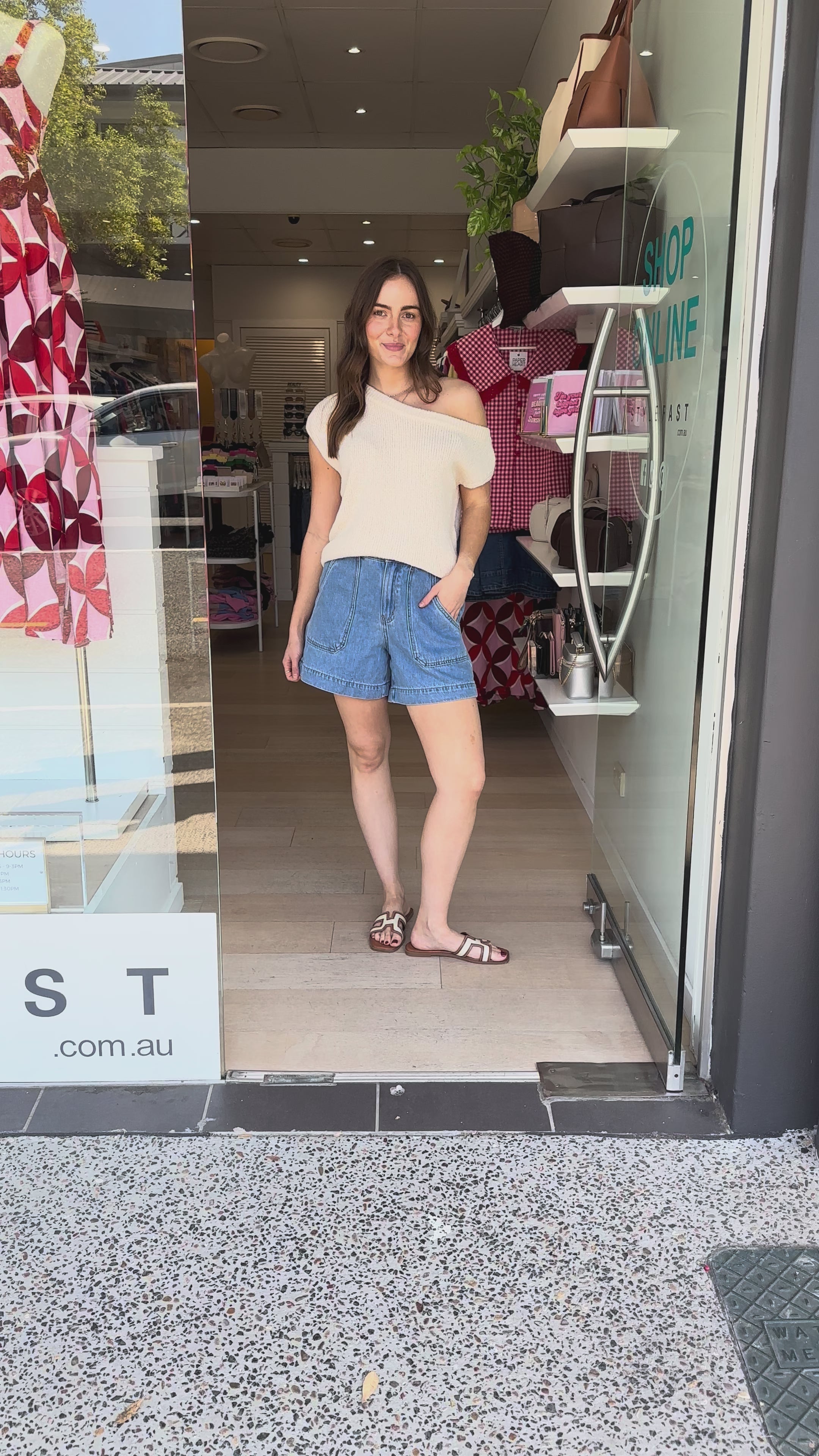 MADISON OFF THE SHOULDER KNIT TOP - BEIGE