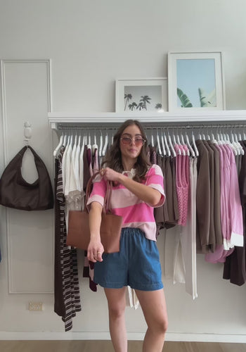FEATHER + NOISE STEFI RUGBY TEE -  BLUSH PINK STRIPE