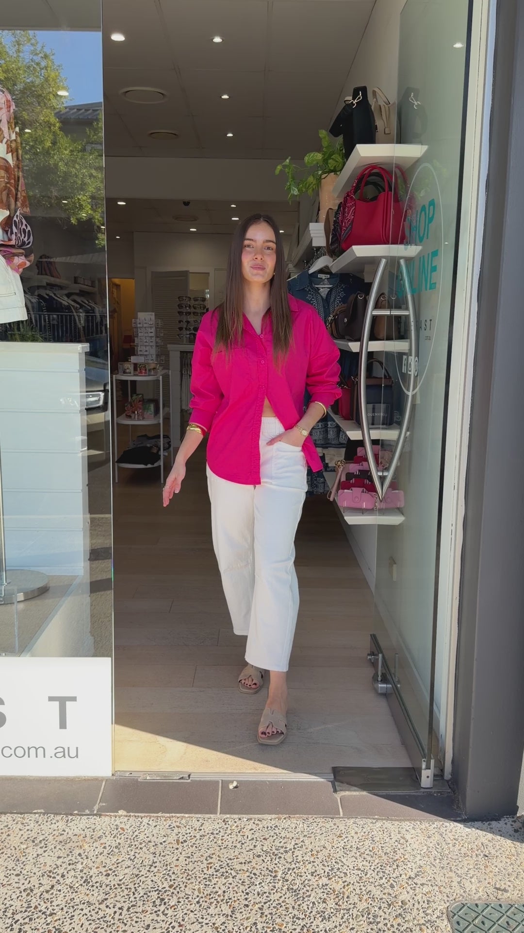 LUCY BUTTON THROUGH COTTON SHIRT - RASPBERRY