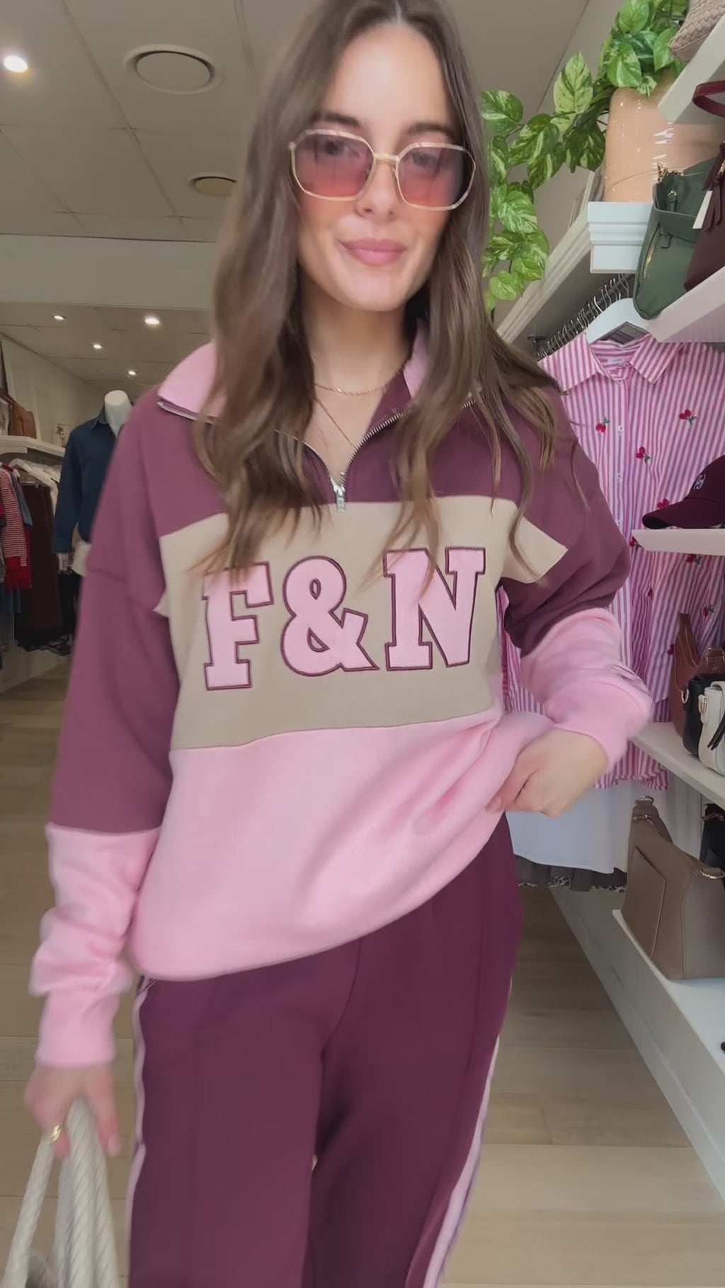 FEATHER + NOISE VARSITY LOGO SWEATER - PINK PLUM