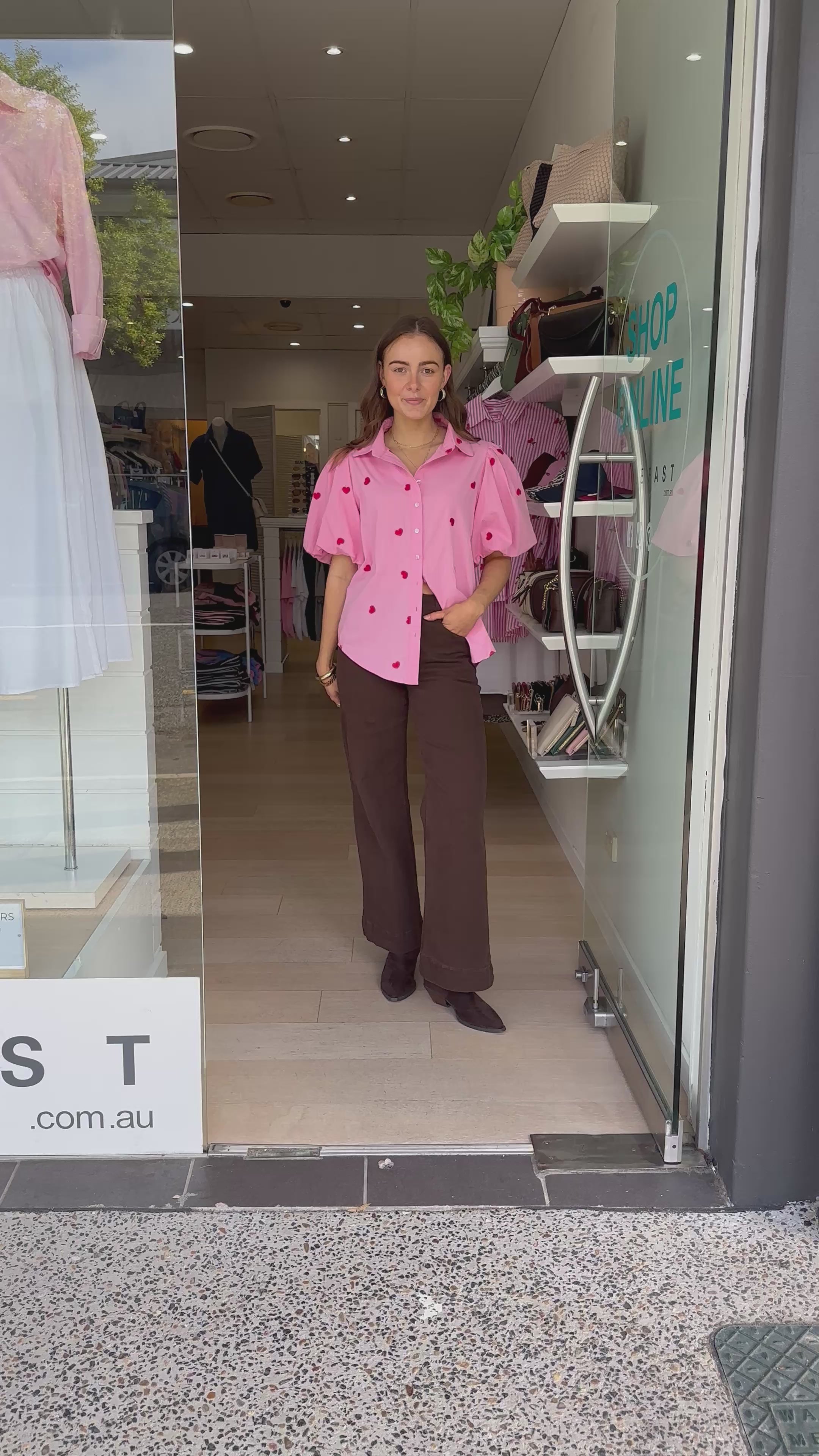 CARMEN HEART BUTTON THROUGH SHIRT - PINK