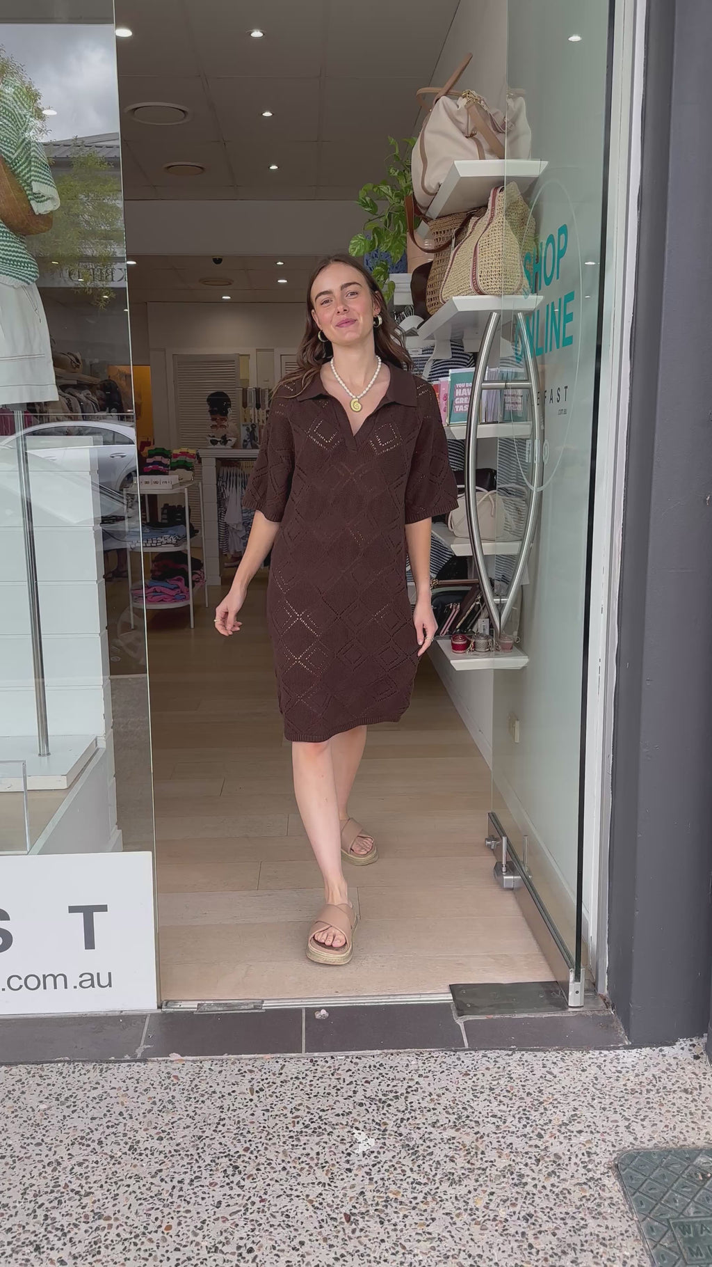 CERES LIFE DAISY DIAMOND KNIT MINI DRESS - CHOCOLATE