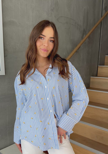 KIMMY BUTTON THROUGH SHIRT - BLUE STRIPE