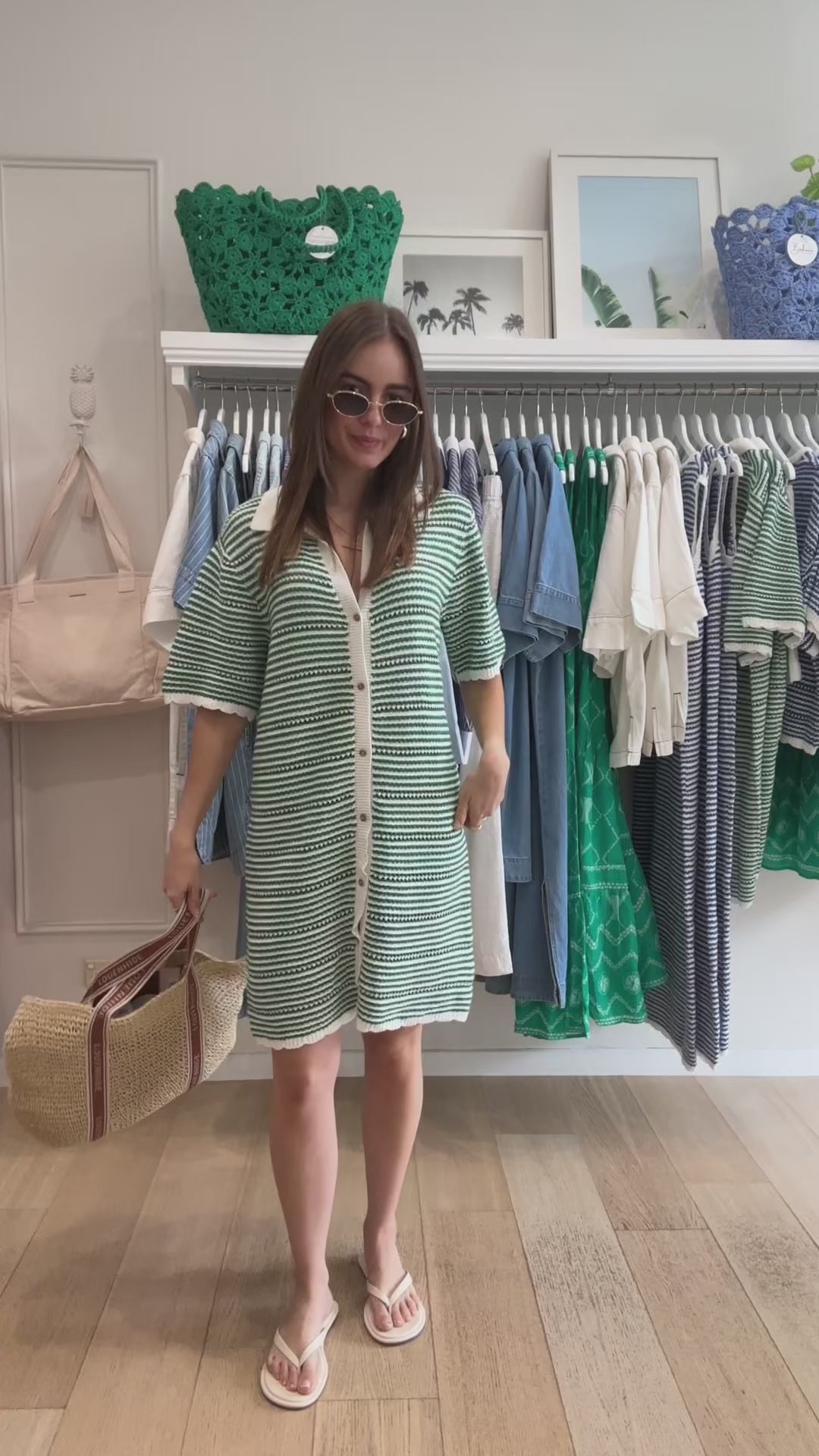 CERES LIFE NALA KNIT MINI DRESS - KELLY GREEN STRIPE