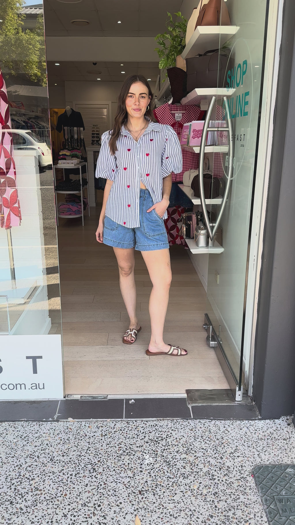 CARMEN BUTTON THROUGH BLOUSE - BLUE STRIPE