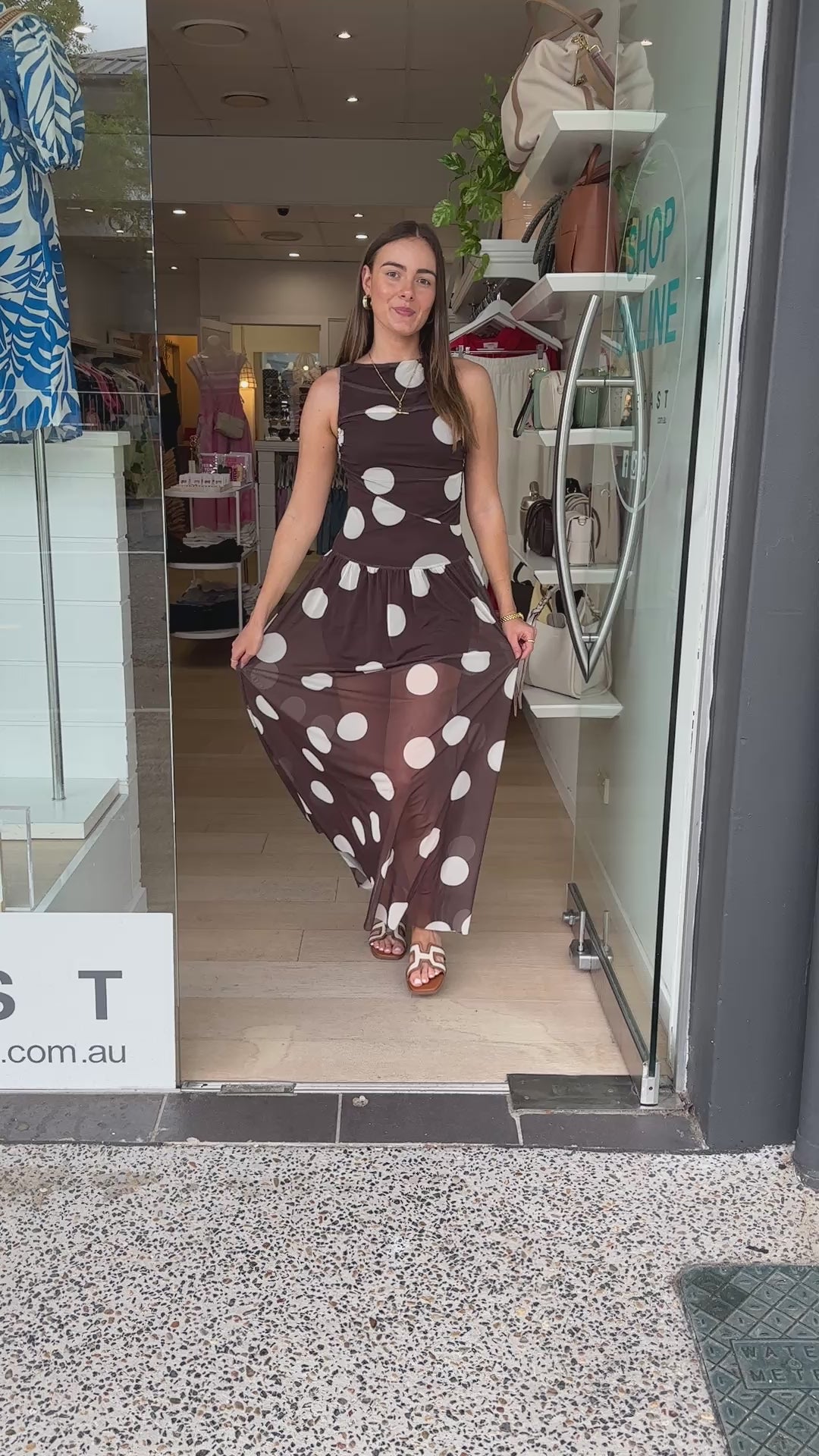 INES MESH MAXI DRESS - CHOCOLATE SPOT