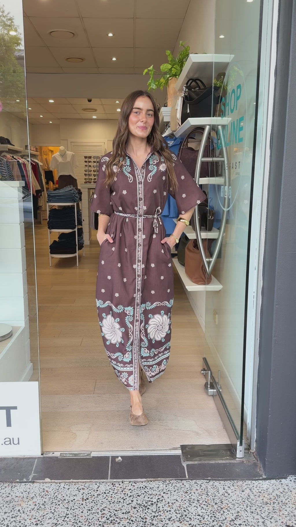 CALLIE MAXI SHIRT DRESS - CHOCOLATE FLORAL