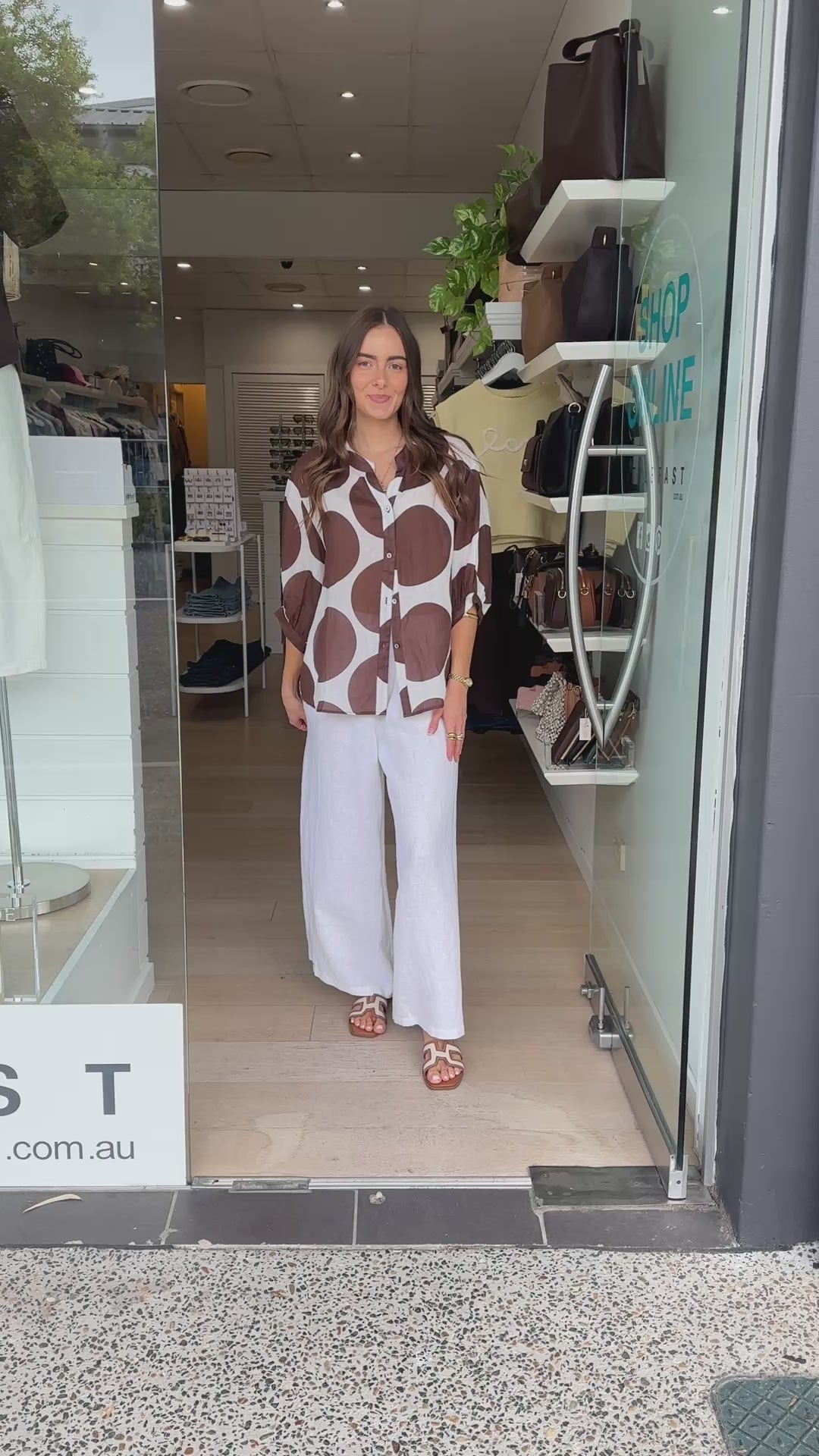 COCO BUTTON THROUGH LINEN SHIRT - CHOCOLATE SPOT