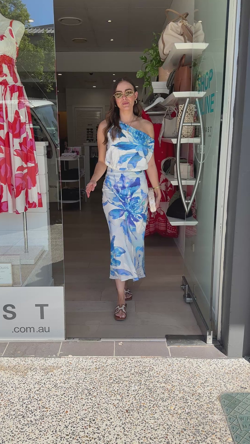 CASSIA OFF THE SHOULDER MIDI DRESS - BLUE PRINT