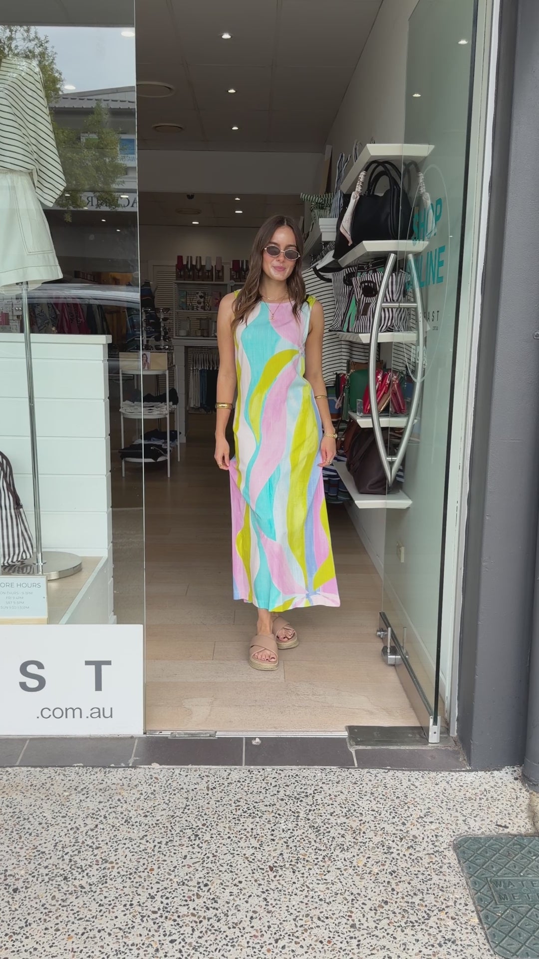 SUNSET RIPPLE MIDI DRESS - MULTI PRINT