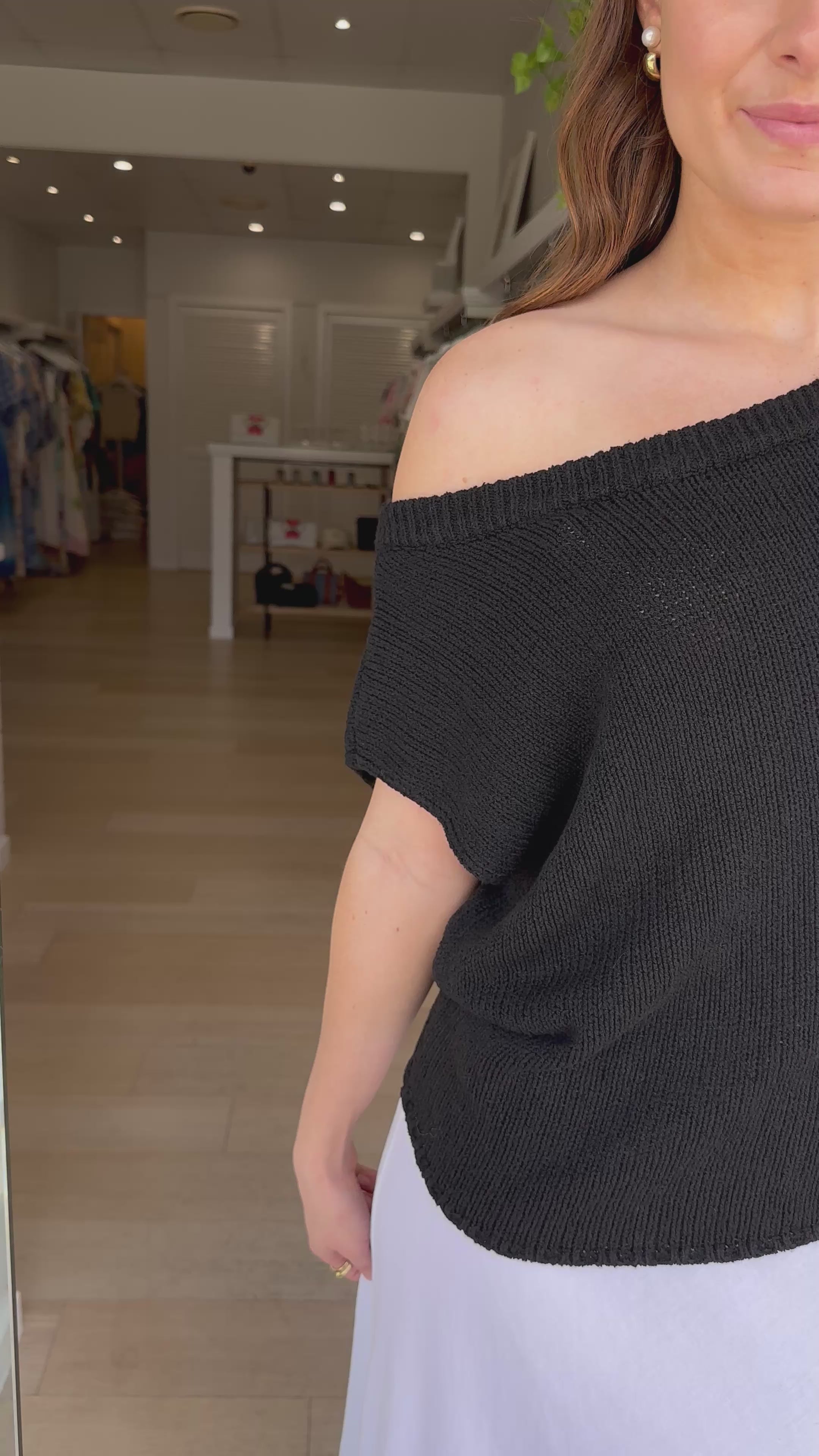 MADISON OFF THE SHOULDER KNIT TOP - BLACK