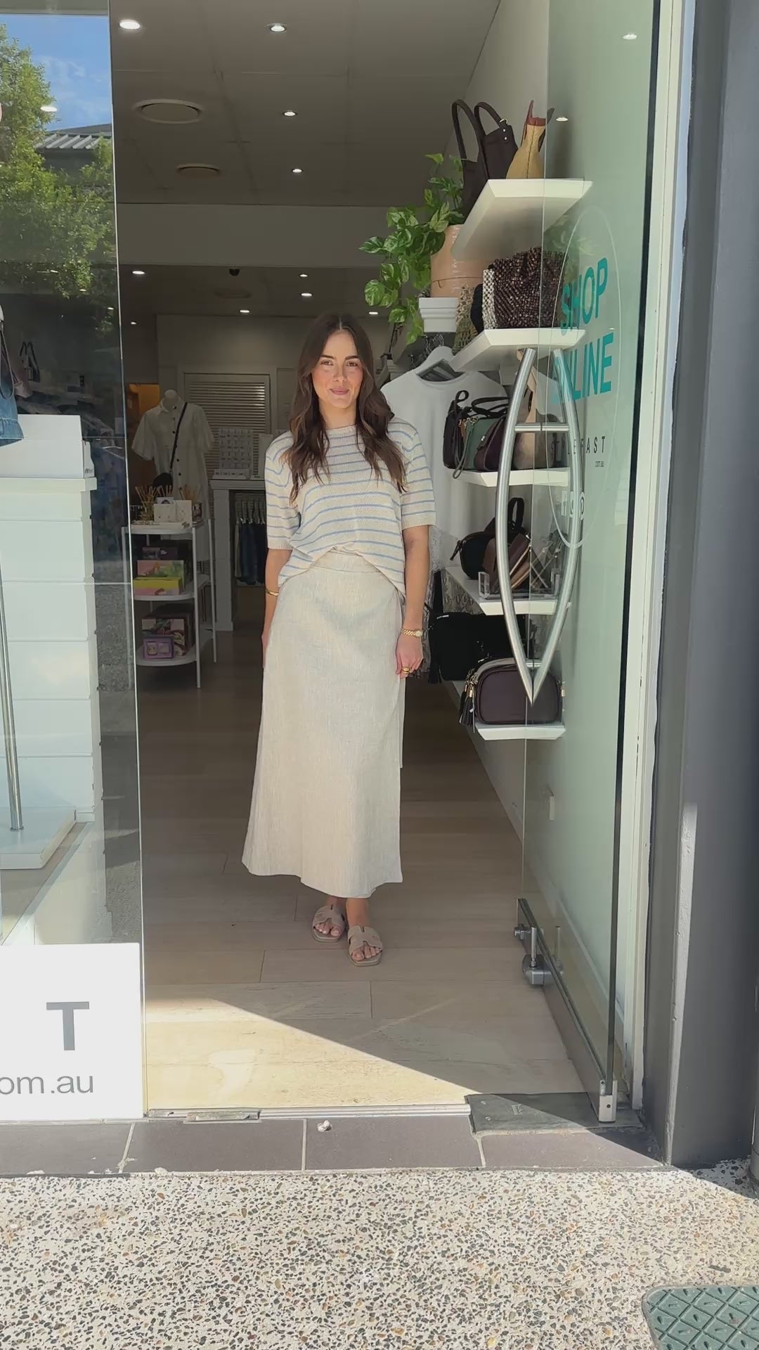 RUBY KNITTED TEE - OATMEAL/BLUE STRIPE