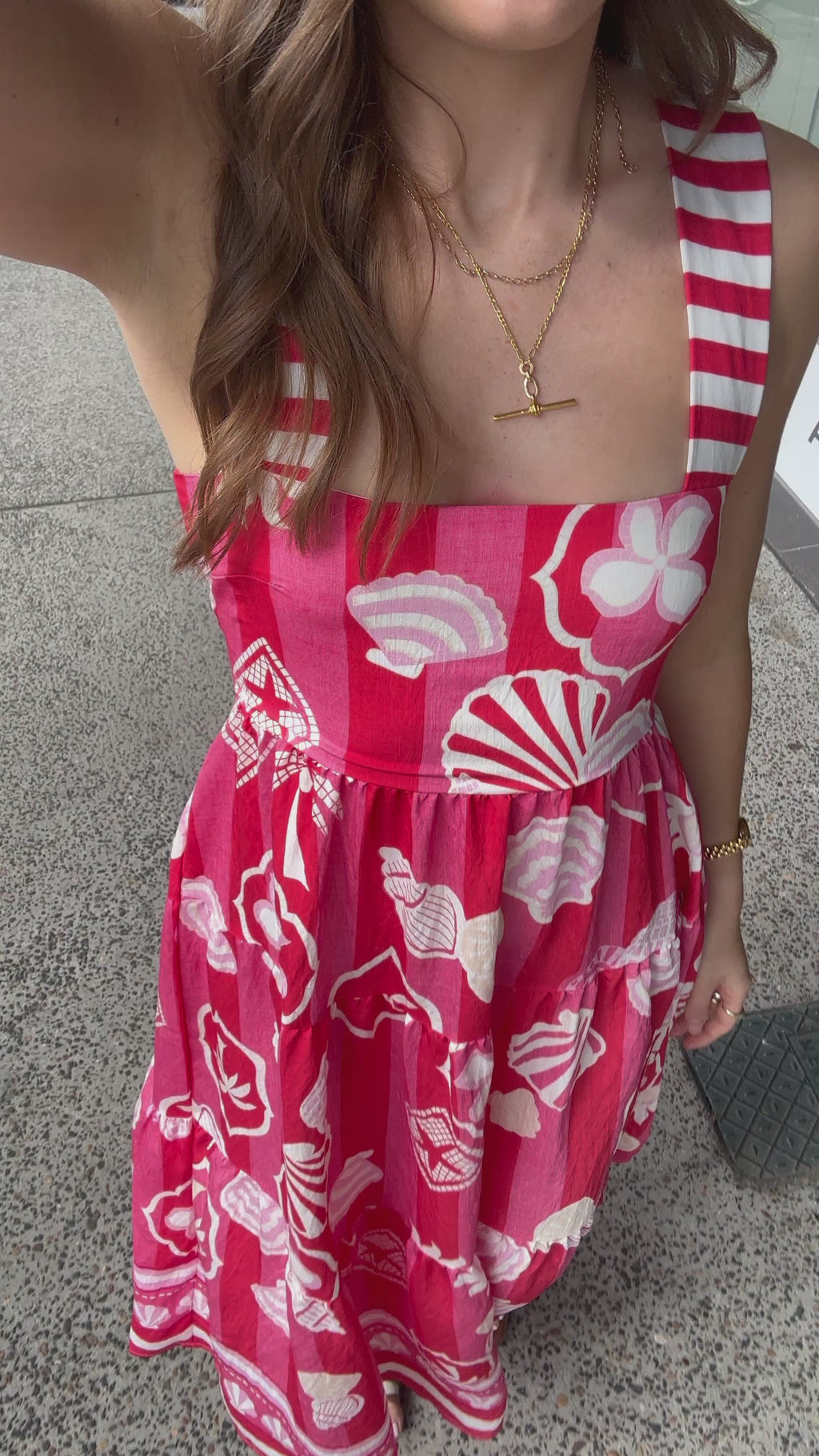 LEILANI SLEEVELESS TIERED MAXI DRESS - RED/PINK PRINT