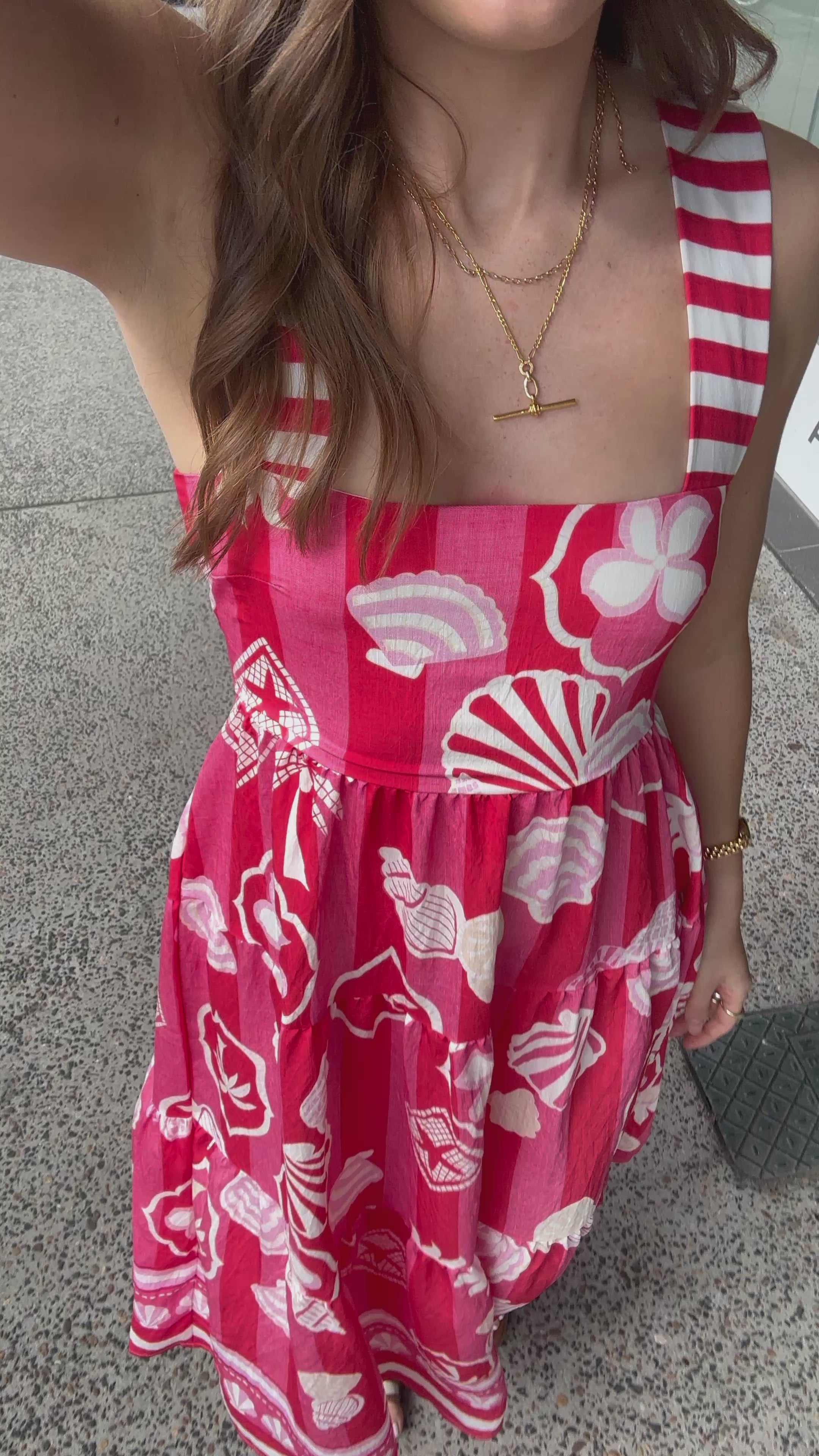 LEILANI SLEEVELESS TIERED MAXI DRESS - RED/PINK PRINT