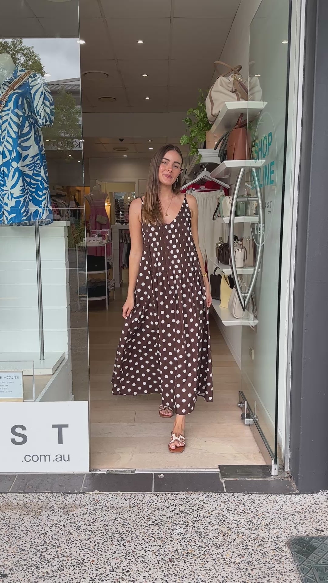 ARDEN PLEATED MAXI DRESS - CHOCOLATE SPOT