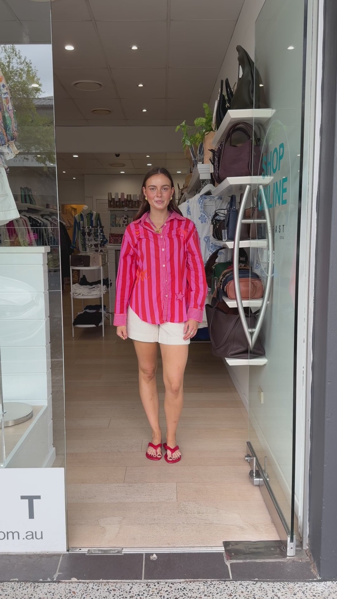 DAISY COTTON SHIRT - RED/PINK STRIPE