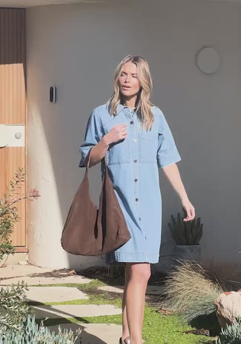 CERES LIFE AVA SHORT SLEEVE YOKE MINI DRESS - VINTAGE BLUE