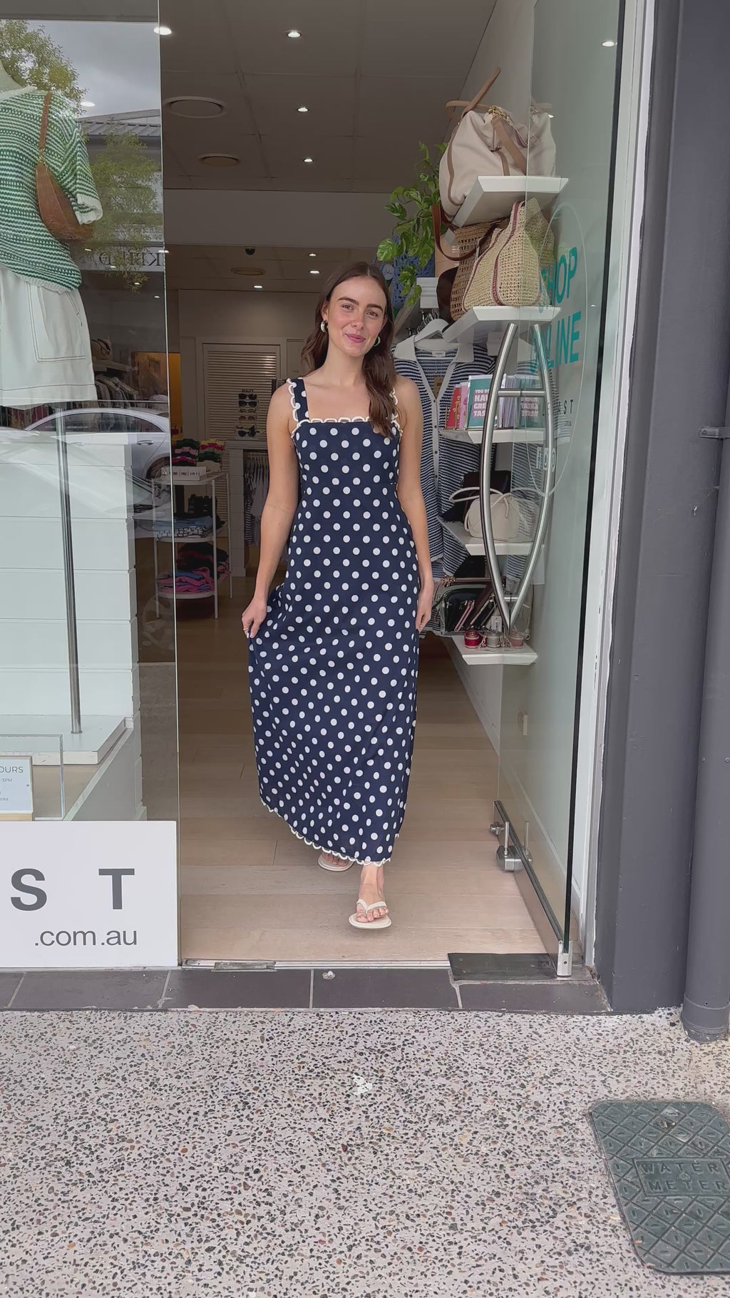 SOREN MAXI DRESS - NAVY & WHITE SPOT