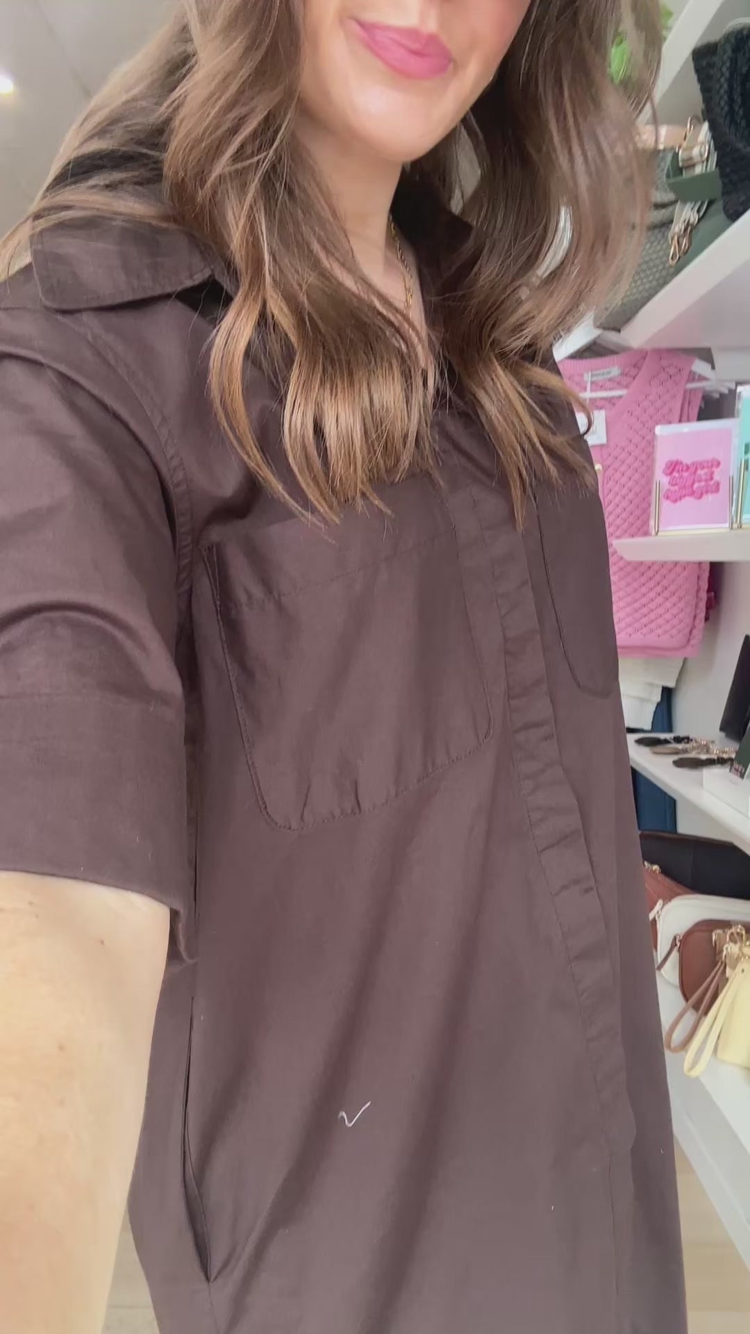 CERES LIFE AVA SHORT SLEEVE MINI DRESS - CHOCOLATE