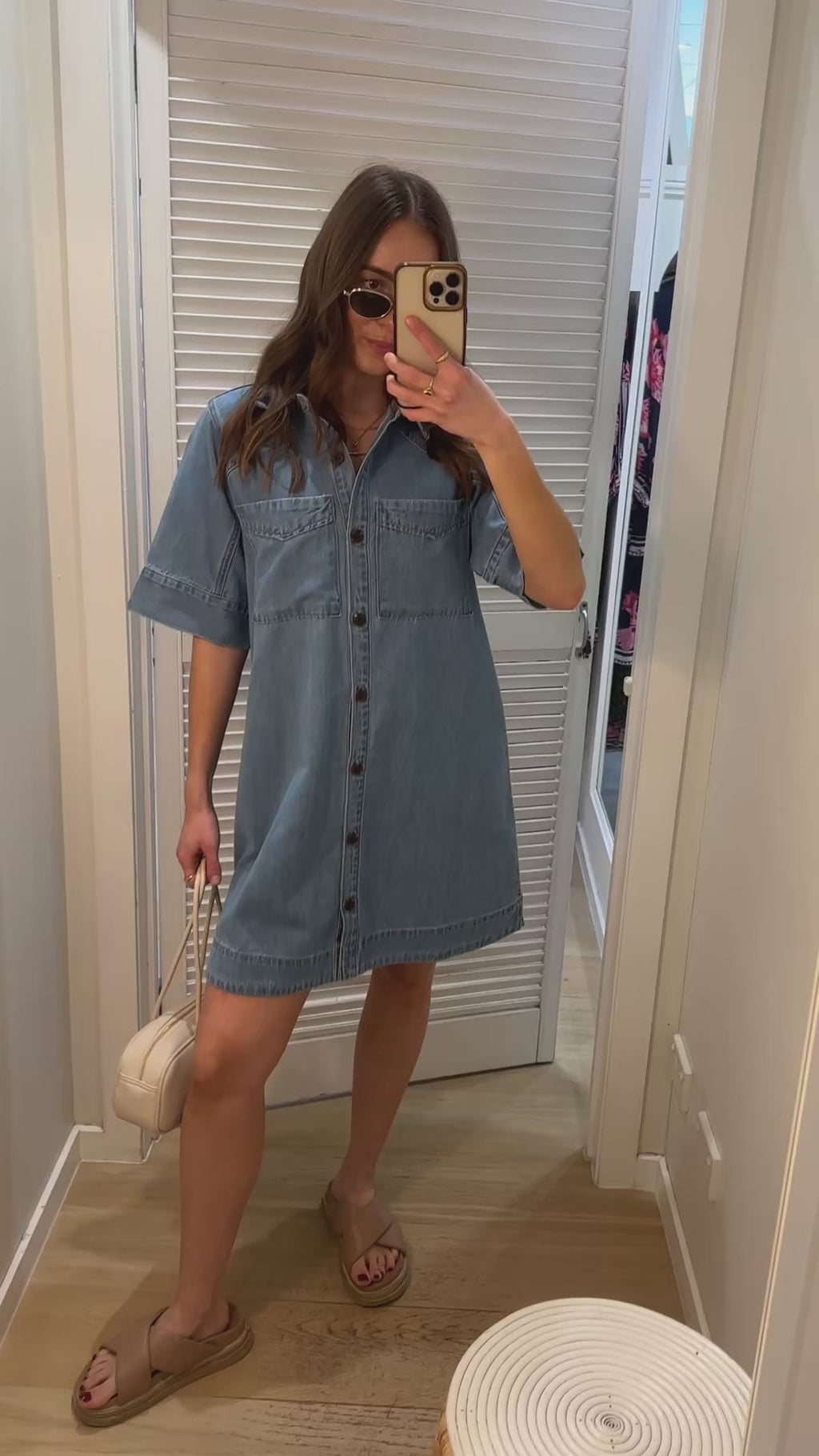 CERES LIFE AVA SHORT SLEEVE YOKE MINI DRESS - VINTAGE BLUE